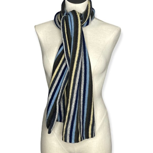 𝅺100% Lambswool Striped Scarf Yellow Green Blue White Gap - Picture 3 of 5